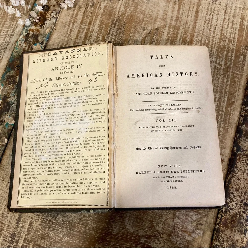 1865 Vintage Hardcover Book Tales of American History Volume 3 Rough Shape
